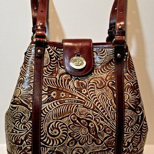 Brahmin Flower Tan Trellis Shoulder Bag / Bucket Style ~ 35th Anniversary ~NWT!